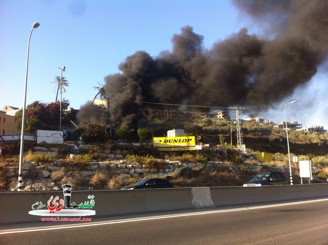 إندلاع حريق هائل في ساحات مصنع للزيت في عين ابراهيم في ام الفحم 